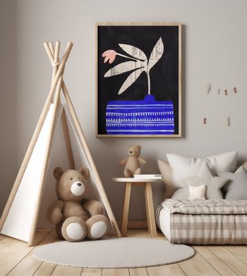 A flower in luminous blue vase