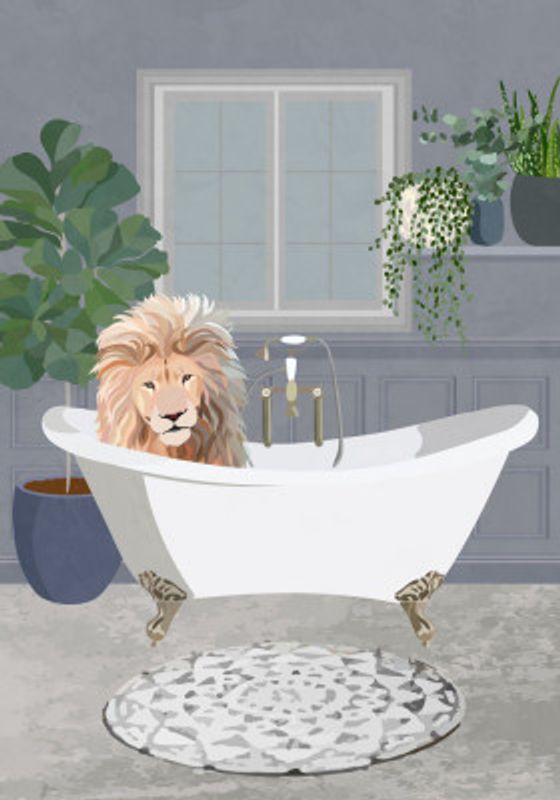 Lion takes a bath