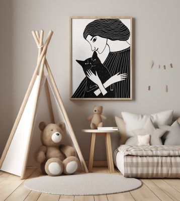 Cat Lady with Black Cat