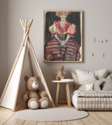 Woman in a Flowing Red Stripes Dress