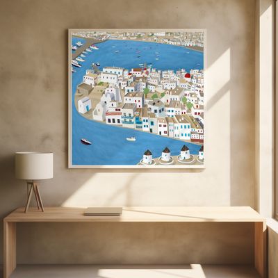 Mykonos, Greece Harbor with White Washed Buildings by Carla Daly