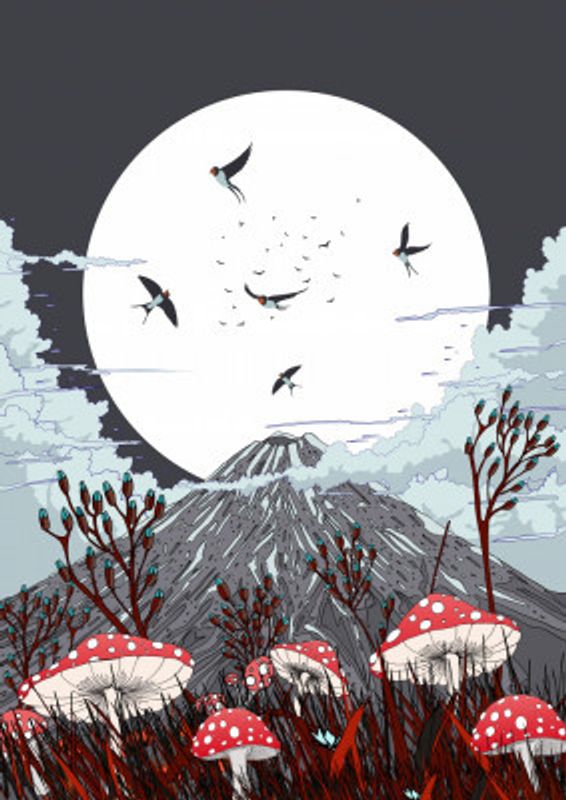 Volcano Swallows Mushrooms