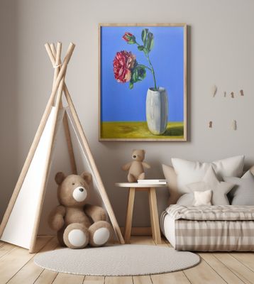 High-Contrast Peony Painting – Vibrant Floral Art in White Vase for Home, Office or Gift Interior - Flowers 004