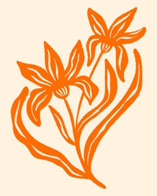 Two Stylized Flowers With Flowing Leaves