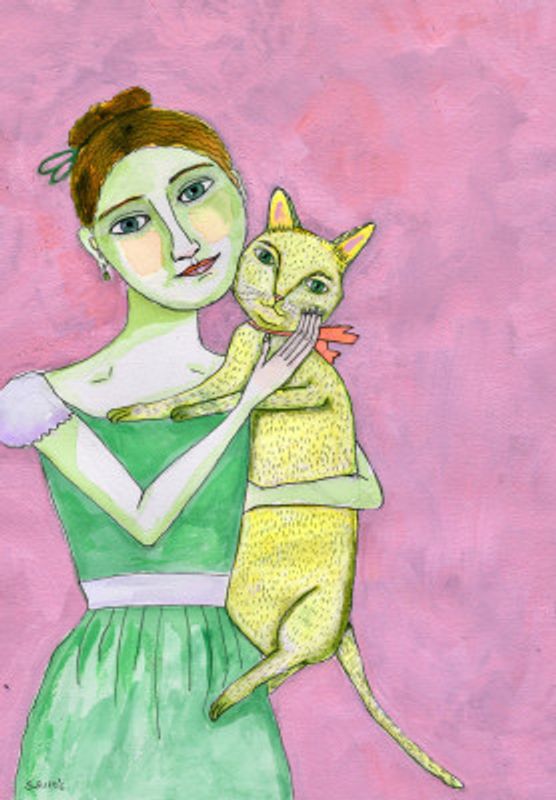 Lady with yellow cat
