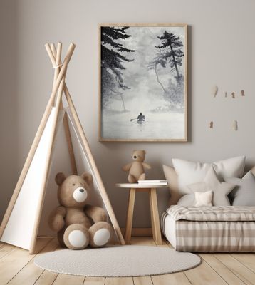 Man In a Canoe On Misty Water In a Forest Landscape