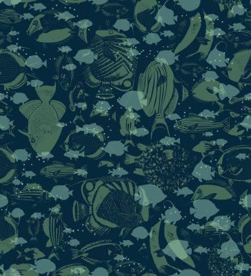 deep ocean fish family dark blue pattern