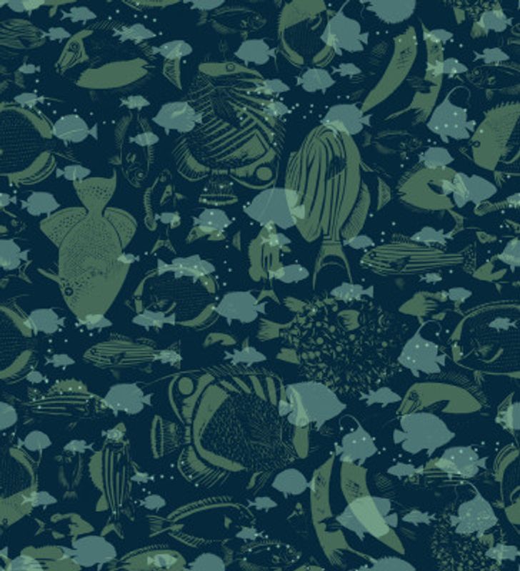 deep ocean fish family dark blue pattern