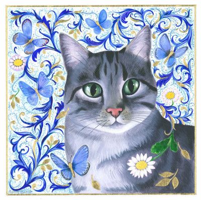 Realistic Cat Surrounded By Vivid Blue