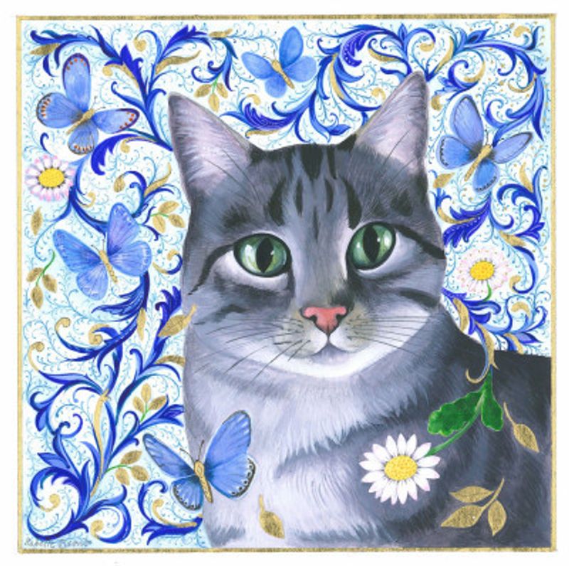 Realistic Cat Surrounded By Vivid Blue