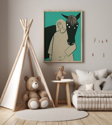 Black horse and woman