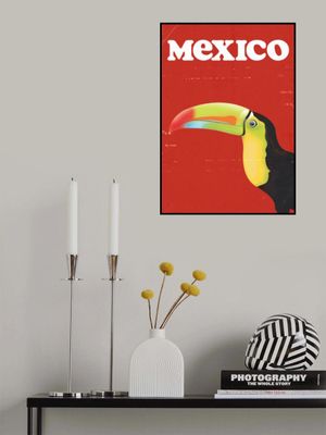 Mexico Toucan vintage Travel Poster Red