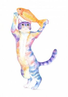 Rainbow Cat with Fish