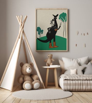 Red kangaroo with cowgirl