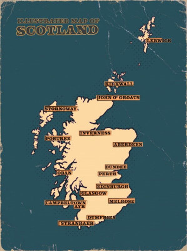 Vintage Style Map Of Scotland