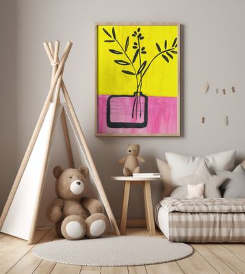 Color blocking still life with minimalist branches