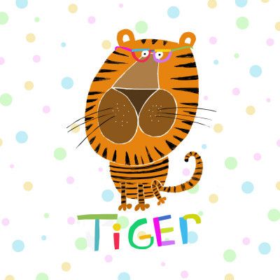 Happy Tiger Wearing Glasses by Illustrator Carla Daly