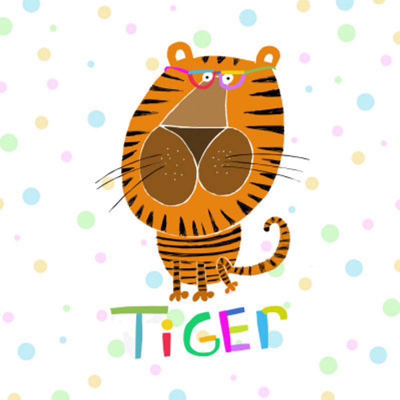 Happy Tiger Wearing Glasses by Illustrator Carla Daly