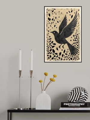 Bird In Flight Surrounded By Scattered Leaves