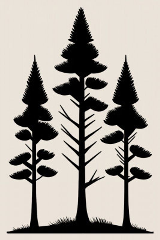 Three Stylized Pine Trees