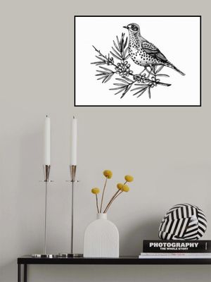 Wildlife Poster - Bird on the branch with berries in vintage style
