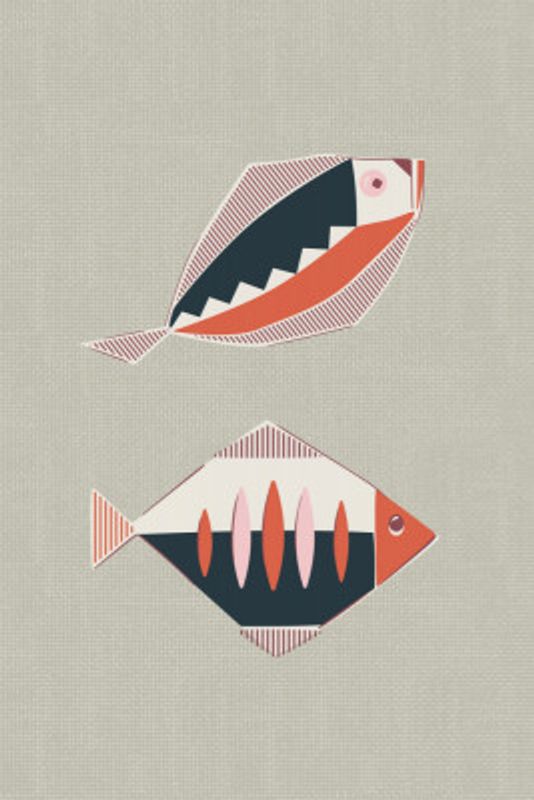 Mid Century Kitchen Fishes Rust