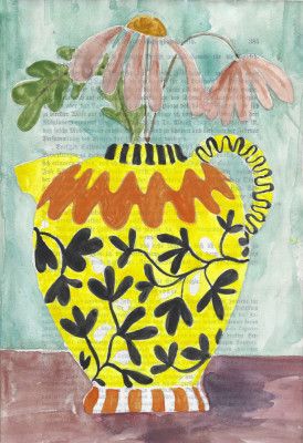 Coneflower In A Flowered Pitcher