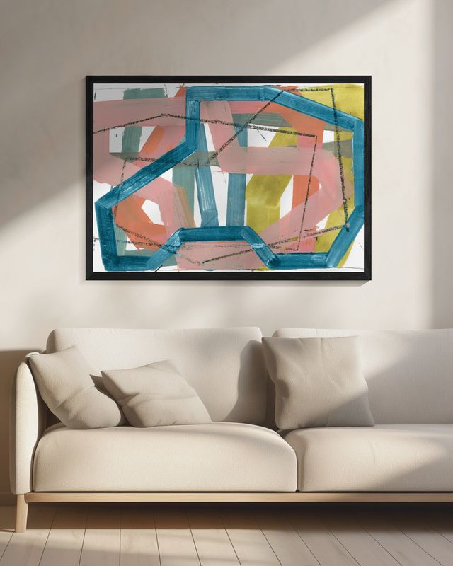 Blue &amp; Pink Abstract Lines Art Print