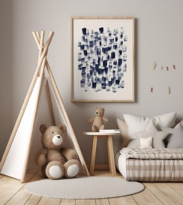 000 Abstract   Navy Rain On Cream 24x36