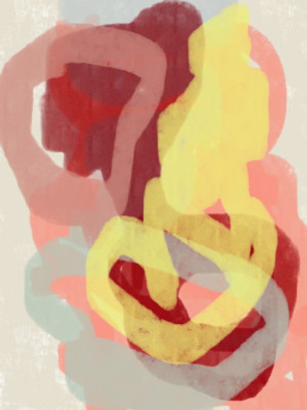 Abstract Painting In Pastel. Yellow, red and grey.