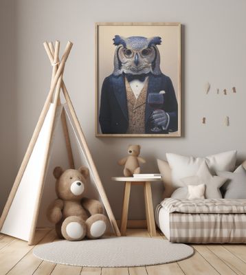 Owl In Midnight Blue Tuxedo