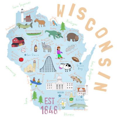 Wisconsin State Illustrated by Map Artist Carla Daly