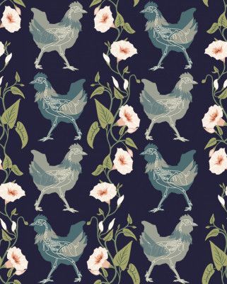 Gothic cottage chicken dark blue pattern