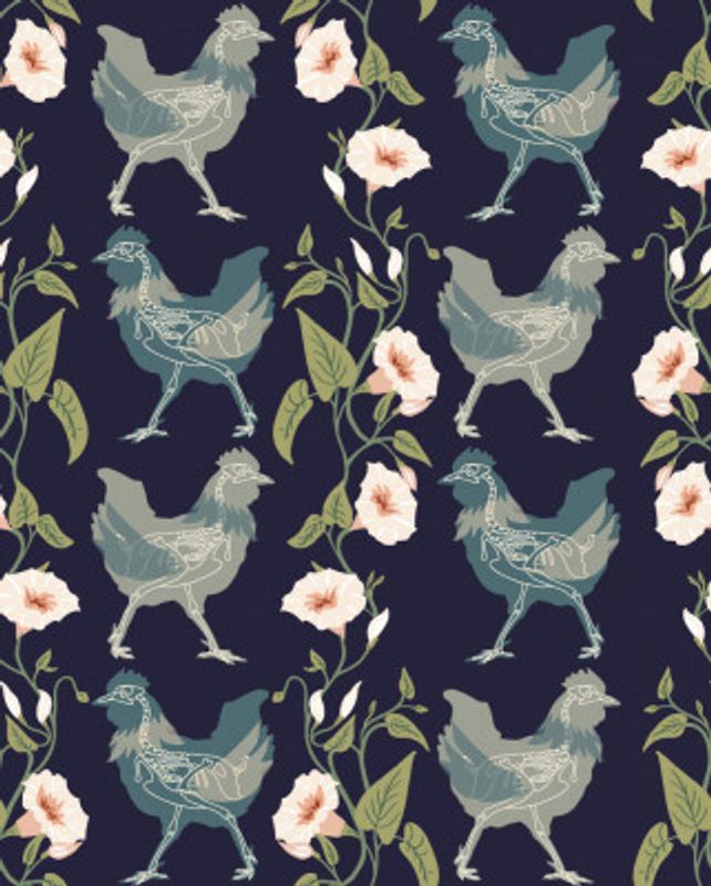 Gothic cottage chicken dark blue pattern