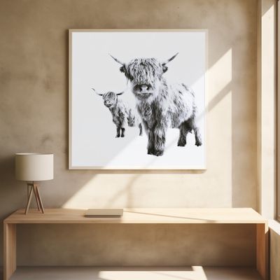 Highland Cows on White