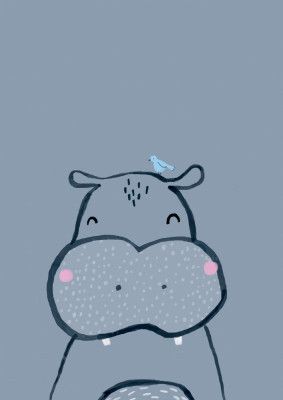 Simple Inky Hippo and bird -  Simple Boho Kids &amp; baby nursery jungle theme
