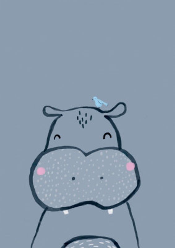Simple Inky Hippo and bird -  Simple Boho Kids &amp; baby nursery jungle theme