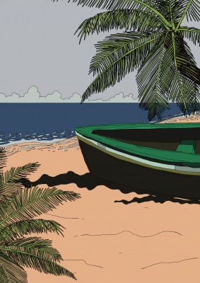 Serene Beach Scene with a Green Boat