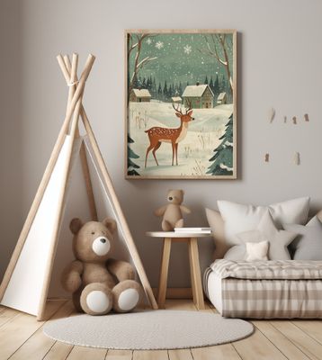 Deer Winter Holiday Green