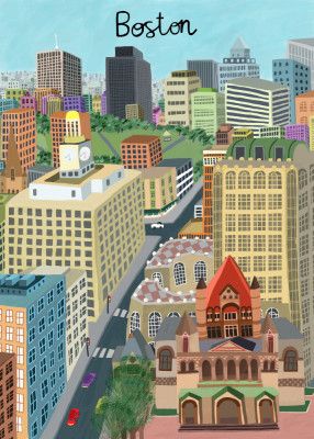 Trinity Church and Boston City Skyline by Artist Carla Daly