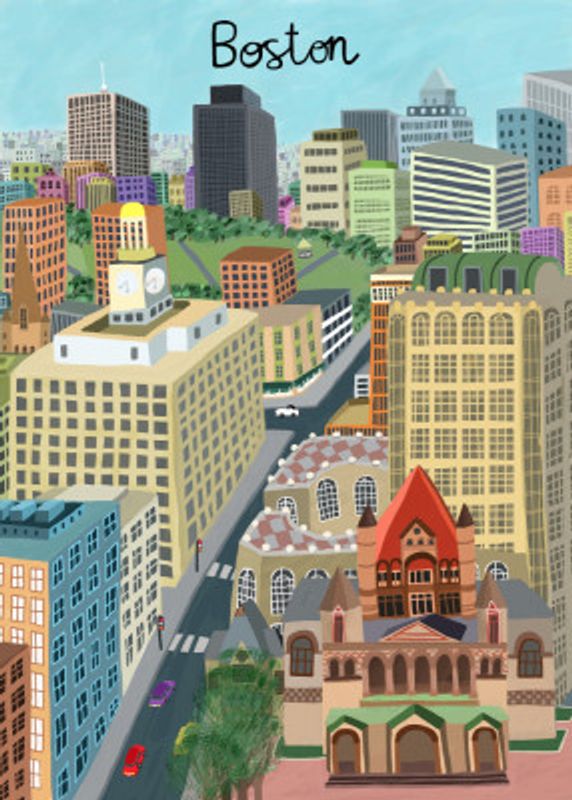 Trinity Church and Boston City Skyline by Artist Carla Daly