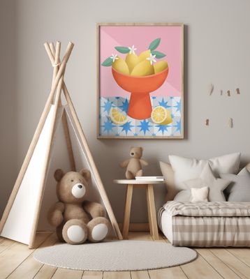 Lemons in a Red Pedestal Bowl