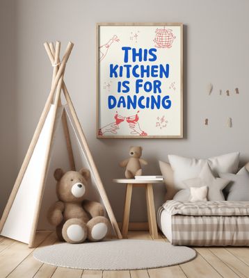 This kitchen is for dancing - creme/blue