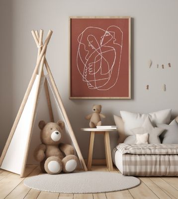 Couple hugging line art abstract