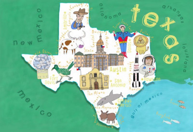 Texas State Map Illustration by Map Artist Carla Daly