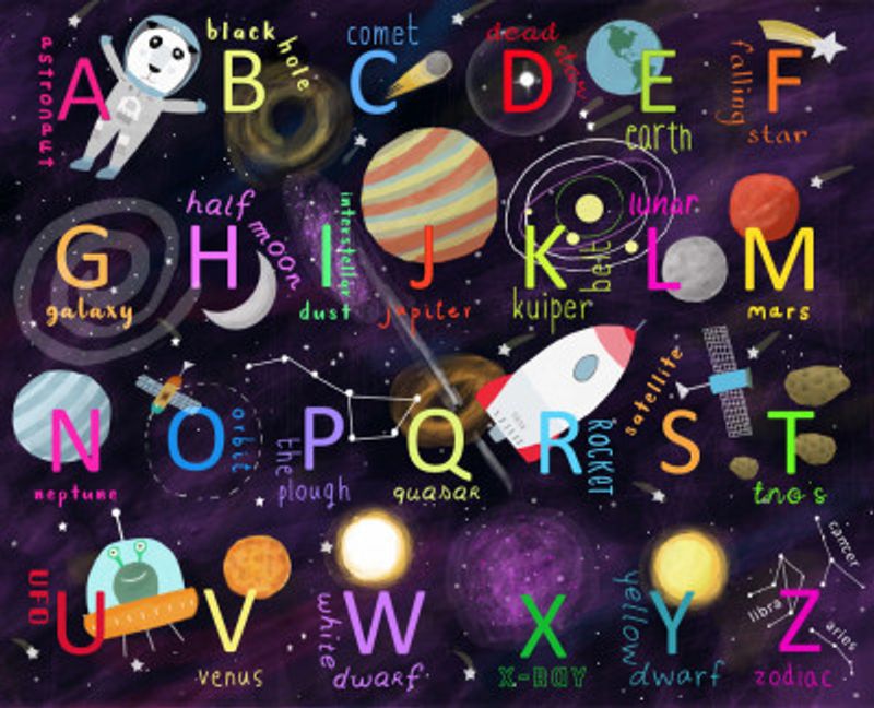 Space Alphabet Illustration by Artist Carla Daly