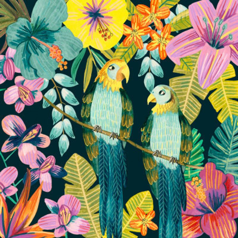 Parrots Tropical Floral Jungle