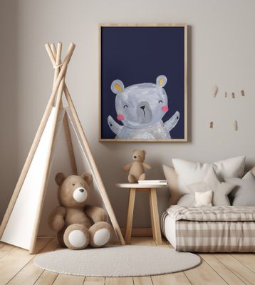 Cute Woodland Bear On Navy - Kids &amp; Baby nursery