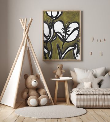 Floral With Tulips In Moss Green