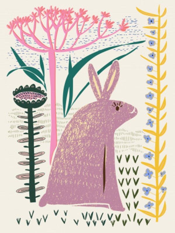 Block print lilac bunny